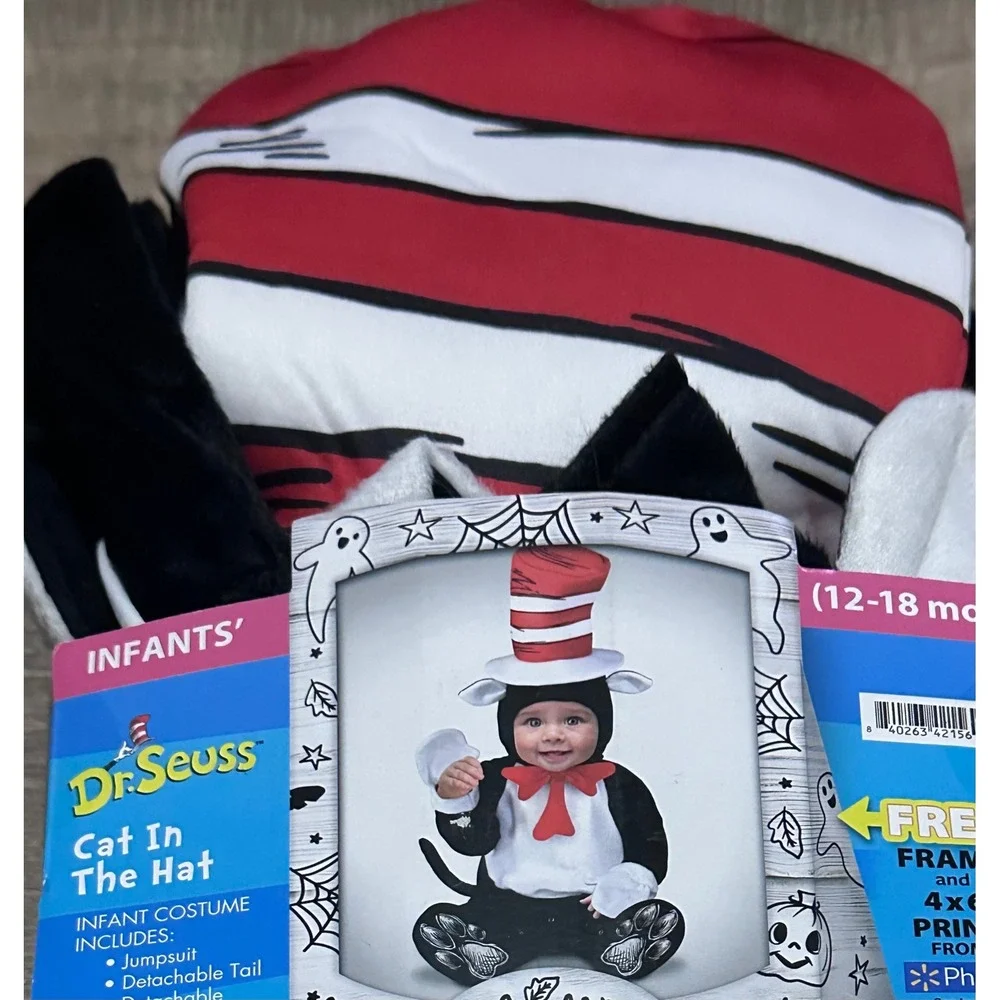 Dr. Seuss Cat in the Hat Infant Halloween Costume with Frame 12-18 Months NWT